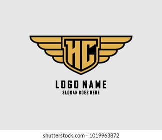 Initial H & C wing shield logo template vector