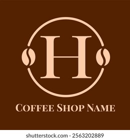 Initial H Cafe. Coffee bean logo letter H design vector template. Coffee shop bussiness logotype vector illustration. Emblem logo for cafe