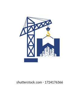 Initial H Crane Building Real Estate Construction Logo Design Vector Icon Graphic.