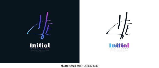 Initial H and E Logo Design in Colorful Handwriting Style. HE Signature Logo or Symbol