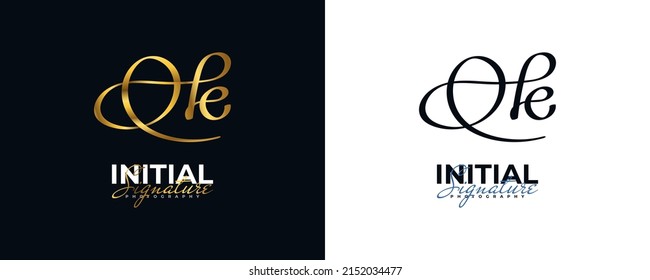 Initial H and E Logo Design in Elegant Gold Handwriting Style. HE Signature Logo or Symbol for Wedding, Fashion, Jewelry, Boutique, and Business Identity