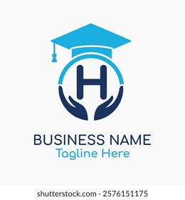 Initial H Education Logo with Graduation Logo. School Education Care and Hand Logo Concept. Student Help Logo Design Vector