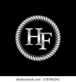 initial h and f logo silver metallic with metal circle rope frame border decorative