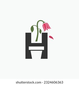 initial h with flowerpot logo design vector silhouette illustration
