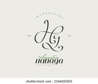 Initial H and G Logo Design in Elegant and Minimalist Handwriting Style. HG Signature Logo or Symbol for Wedding, Fashion, Jewelry, Boutique, and Business Identity