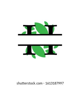 Initial h green leaf monogram split letter initial vector isolated