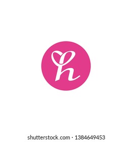 Initial h handwritten with heart and circle logo template sticker
