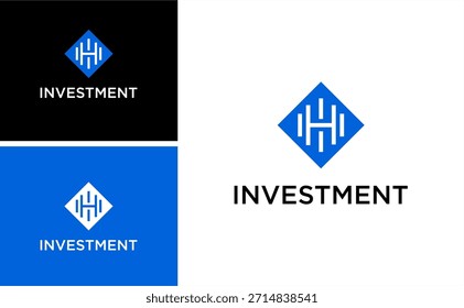 Diseño inicial del Vector del logotipo de H Investment con el icono geométrico de la marca de la letra para la gestión de la riqueza de la banca del negocio de las finanzas y la identidad corporativa de la marca
