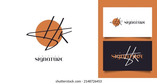 Initial H and K Logo Design with Handwriting Style. HK Initial Signature for Logo or Business Identity