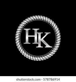 initial h and k logo silver metallic with metal circle rope frame border decorative