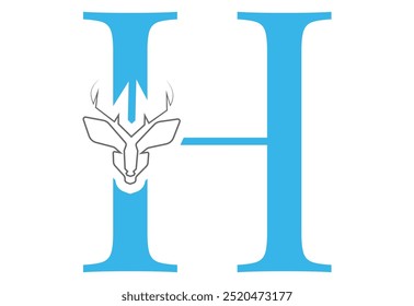 initial H  latter with Head vector logo design wild animal with horns quality stylish luxury,