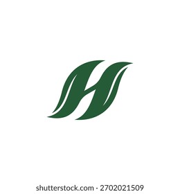 Logo inicial de las hojas H, hoja de crecimiento, símbolo de la planta verde