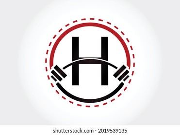 Initial H Letter alphabet with a barbell. Lifting vector logo design. Modern vector logo for bodybuilding, gym, fitness, and company identity