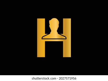 Initial H Letter alphabet with male avatar golden colour. Lifting vector logo design. and company identity