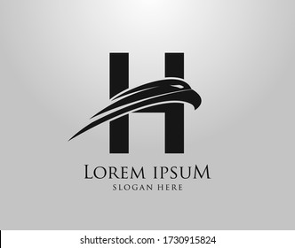  Initial H Letter Eagle Logo Icon with Creative Eagle Head Vector Illustration Design.