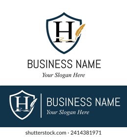 Initial H Letter with Feather Writing for Publisher, Notary, Writer Company Logo Idea