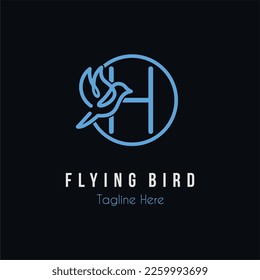 Initial H Letter and Flying Blue Bird Restaurant, Cafe, Digital, Technology Business Logo Idea Template