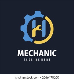 Initial H Letter with Gear and Wrench for Automotive Home Repair, Setting, Maintenance Service Company. Home Repair Business Logo Template