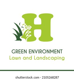 Initial H Letter with Green Grass for Lawn Landscaping Environment Garden Vegetation Home Care Management Service Business Logo Vector Idea