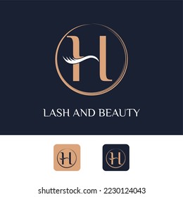 Initial H Letter with Lash for Cosmetic, Make up Artist, Beauty and Spa Business Logo Vector Template