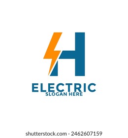 Initial H Letter with Lightning Bolt Logo Vector Design, Electric Logo template