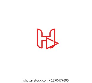 Initial H Letter Linear Red Line with Play Media Logo Design