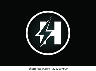 Diseño inicial del logotipo de la letra H con perno de brillo. Vector de la letra del tornillo eléctrico 