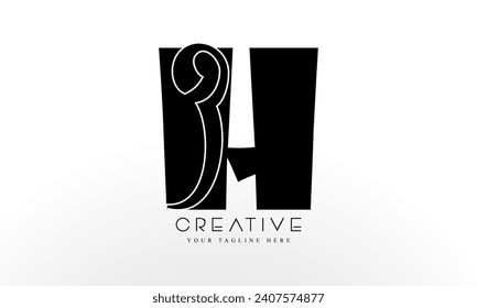 Initial H Letter Logo Design and Cutted Serif Font.