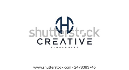 Initial H letter logo design with circle lines. Premium Vector