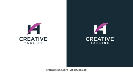 Initial H letter logo and feather symbol. Feather design elements, Initial H letter logo icon, Initial Logo Template