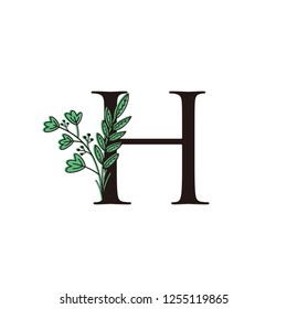 Initial H letter logo with Green Flower design 