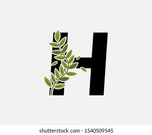 Initial H Letter Logo Icon,  Created with Green Plant Branches. Nature Green Plant H Letter Design. 