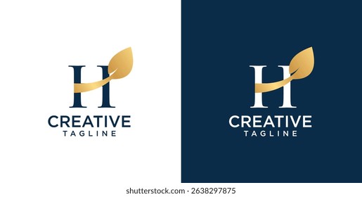 Initial H letter logo and leaf symbol. Leaf design elements, Initial H letter logo icon, Initial Logo Template
