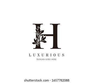 Initial H letter luxury beauty flourishes ornament monogram logo