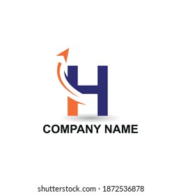 Initial H letter modern logo with arrow plane for logistic, travel, start up template brand