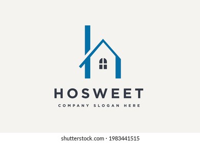 Initial H Letter Real Estate Logo Design, Vector Business Brand Logo Building City Scape