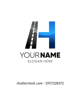 Initial H Letter Road Way Logo Design Icon Vector Graphic