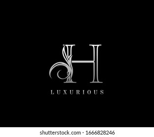Initial H letter silver luxury beauty flourishes vintage monogram logo perfect for boutique, wedding invitation, restaurant,hotel.