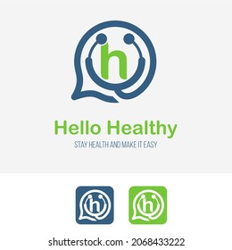 Initial h Letter with stethoscope and bubble speech for health care consultant service business logo design template. Hospital Clinic Call Center Icon Symbol design template.