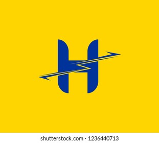 Initial H Letter Swoosh Bolt Electric Logotype