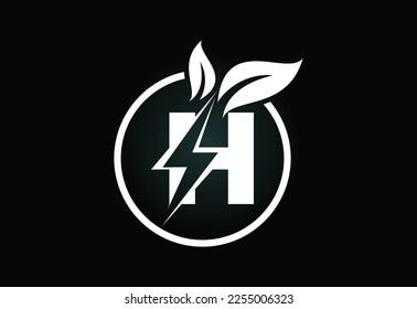 Initial H letter thunderbolt leaf circle or eco energy saver icon. Leaf and thunderbolt icon concept for nature power electric logo 
