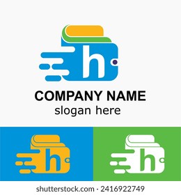Letra h inicial con aceleración de cartera y velocidad, Idea de logotipo simple de pago rápido en línea. Concepto de vectores de cartera digital. 