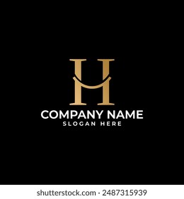 The initial H lettermark in gold gradient  and combine with black background and the smile in the middle