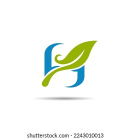 Initial H logo combined with Leaf. H Letter Design In Green and Blue Color. Leaf illustration for Herbs symbol.