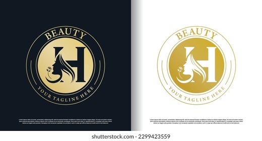 initial h logo design with beauty women icon and creative concept premium vector