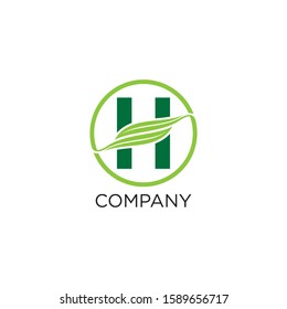 initial h logo design leaf icon 