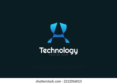 Initial A and H Logo Design in Modern Blue Gradient Style. AH or HA Initial Logo for Business or Technology Brand