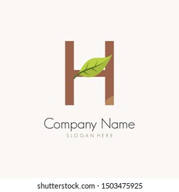 Initial H logo design with nature flat style