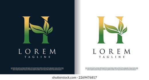 initial h logo design template with leaf icon and creative concept premium vector