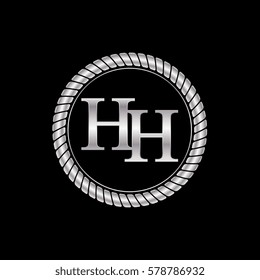 initial h and h logo silver metallic with metal circle rope frame border decorative